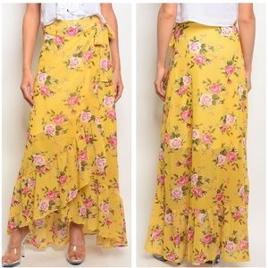 Floral Wrap High Low Maxi Skirt
